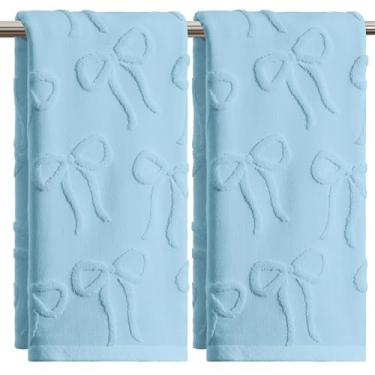 Imagem de Artoid Mode 2 peças de toalhas de mão jacquard com laço 3D azul claro para banheiro, 100% algodão macio absorvente toalha de decoração de banheiro, 14,7 x 29,5 polegadas