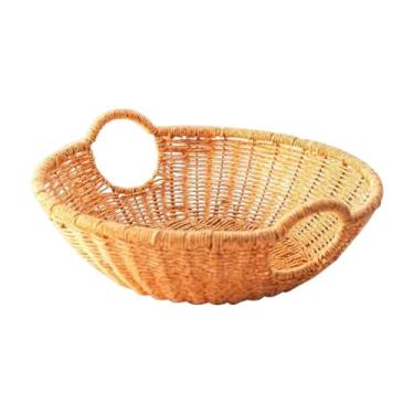 Imagem de Bothyi Tigela de cesta de frutas tecida à mão, decoração para casa, balcão de cozinha, prato de frutas versátil com alça para doces, salgadinhos, biscoitos e