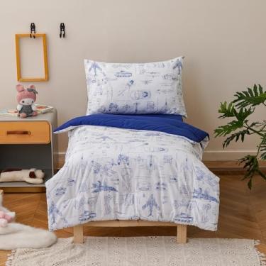 Imagem de honey qiao Conjunto de cama infantil de carro, 4 peças, para meninos, caminhões, meninas, conjunto de edredom moderno, branco