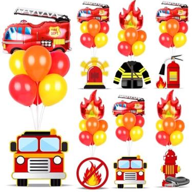 Imagem de 6 conjuntos de kit de suporte de balão de festa de combate a incêndio para mesa de centro de mesa de balão vermelho amarelo decoração de caminhão de bombeiros kit de suporte de balão para bombeiros