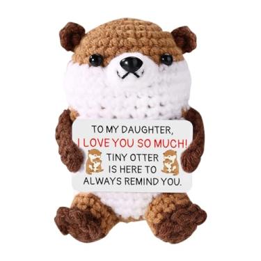 Imagem de Positive Otter, Cute Handmade Crochet Otter with Encouragement Card Emotional Plush Positive Support Animal Toy Knitted Doll Incentive Gift & Decor (Daughter)