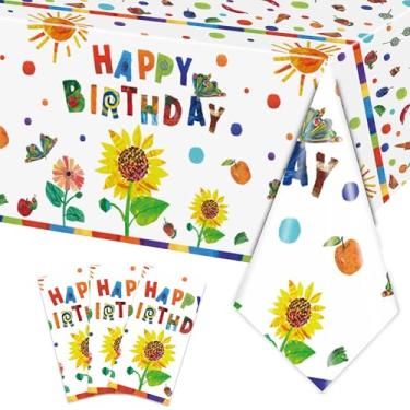 Imagem de XUELIREN 3 peças de decoração de toalha de mesa temática de lagarta faminta – capa de mesa de aniversário descartável lagarta suprimentos de festa para chá de bebê de aniversário