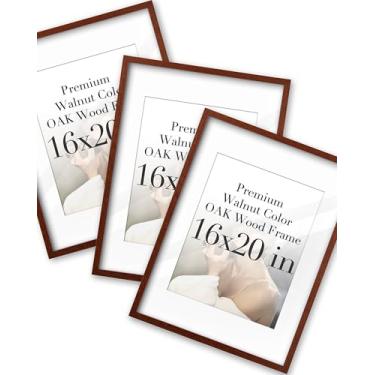Imagem de iHery Moldura padrão de 40,6 x 50,8 cm, cor de nogueira, madeira de carvalho verdadeiramente natural, com 2 tapetes (28 x 38 x 50 cm), fundo espesso de vidro acrílico, molduras minimalistas, borda
