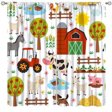 Imagem de wlsgdsg Cortinas blackout de animais de fazenda para crianças, desenhos animados, fazenda rural, casa de campo, galo, porco, trator, caminhão, estampa de animais para meninos, meninas, quarto, sala de