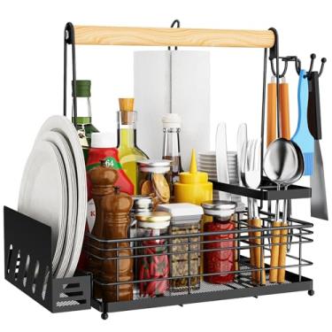 Imagem de JBBTOOL Organizador de churrasqueira, suporte para churrasco com suporte de toalha de papel e suporte de utensílios, organizador de piquenique para cozinhar ao ar livre, tailgating, acampamento |