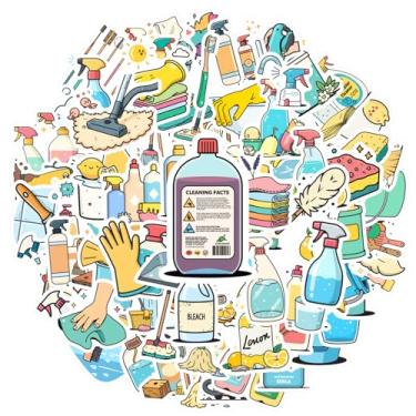 Imagem de 100 peças de ferramentas de limpeza, suprimentos domésticos, adesivos de papelaria, adesivos divertidos de graffiti para telefone faça você mesmo, guitarra, laptop, notebook, mala, copo de telefone