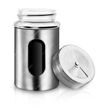 Imagem de Saleiro E Pimenteiro Aço Inox Condimentos De Vidro Gourmet - D' Presen