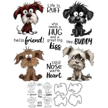 Imagem de YIXUAN Conjunto de moldes de corte de metal fofos para cachorros, cachorros, para fazer cartões, faça você mesmo, materiais de scrapbook, molde de faca de carimbo de silicone com saco de envelope de