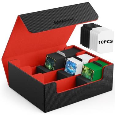 Imagem de Mlikero Card Deck Case, 1800+ Trading Card Storage Box with 10 Dividers and 3 Foam Stoppers, Leather Magnetic Closure Commander Deck Box Fit for YuGiOh, MTG and Sport Cards(Black&Red)