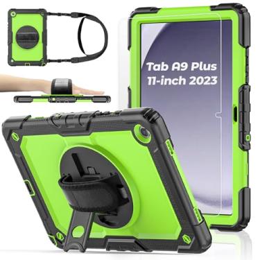 Imagem de Capa para tablet Samsung Galaxy Tab A9 Plus de 11 polegadas [com película de vidro temperado] 2023 (SM-X210/X216/X218), capa resistente à prova de choque, suporte giratório, alça de ombro e mão