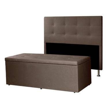 Imagem de Kit Cabeceira E Calçadeira Baú Casal 1,40m Berlim Suede Marrom Dal Poz Estofados