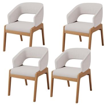 Imagem de Kit 04 Cadeiras De Jantar E Estar Living Estofada Lince L02 Linho Bege - Lyam Decor