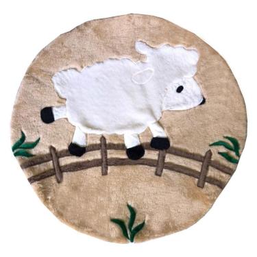 Imagem de Tapete Pelúcia Ovelha 90Cm X 90Cm Redondo Decorativo Quarto Infantil Base Emborrachado