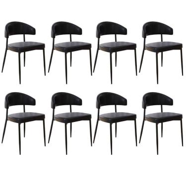 Imagem de Kit 08 Cadeiras Estofada Para Sala De Jantar Serena Preto C01 Courino Preto - Lyam Decor