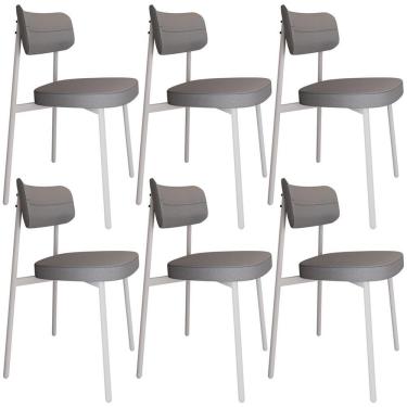 Imagem de Kit 06 Cadeiras Estofada Para Sala De Jantar Astrid Branco C01 Linho Cinza - Lyam Decor