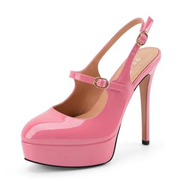 Imagem de Perisis Sapato feminino de salto alto plataforma com salto alto redondo fechado salto alto salto 12,7 cm para vestido festa de casamento, rosa, 41