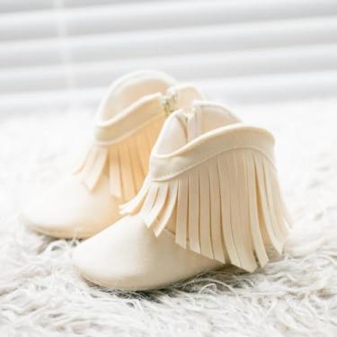 Imagem de Botas para bebês recém-nascidos meninos meninas cowboy borla botas de inverno botas de neve com zíper lateral sola macia botas quentes primeiro andador berço sapatos ao ar livre, A1/damasco, 12-18