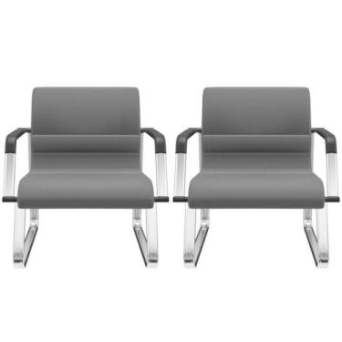 Imagem de Kit 02 Cadeiras De Escritório Recepção Fixa Pés Cromado Lev P03 Vinil 