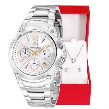 Imagem de Relógio Champion Ana Hickmann Feminino Prata Cronógrafo AH30228Q Kit Colar e Brincos