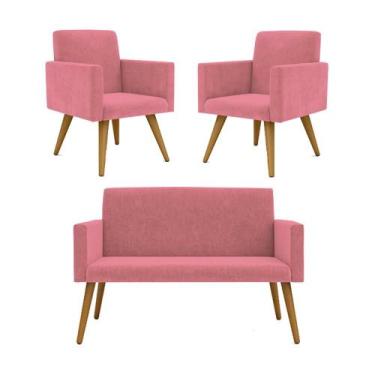 Imagem de Kit 01 Namoradeira + 02 Poltronas Pé Palito Rosa - B BALAQUI DECOR, Ro
