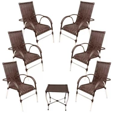 Imagem de Jogo 6 Cadeiras E Mesa De Centro Vênus Trama Original Tabaco