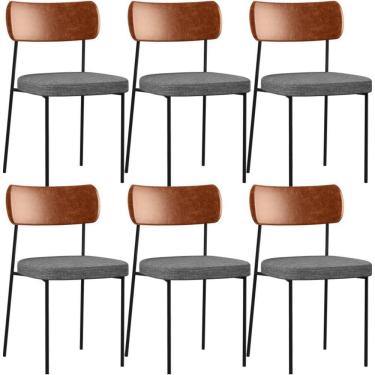 Imagem de Kit 06 Cadeiras Sala De Jantar L02 Camel Cinza Escuro