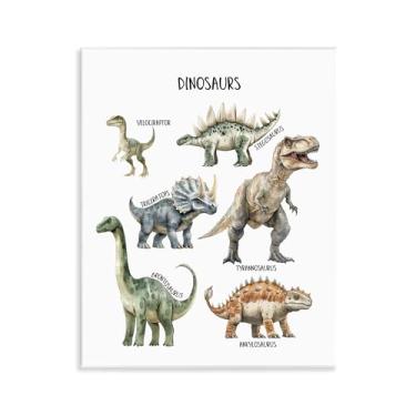Imagem de Stupell Industries Arte educativa de placa de parede Meet The Dinosaurs, design de Christine Simpson Art, 35,5 x 28,5 cm