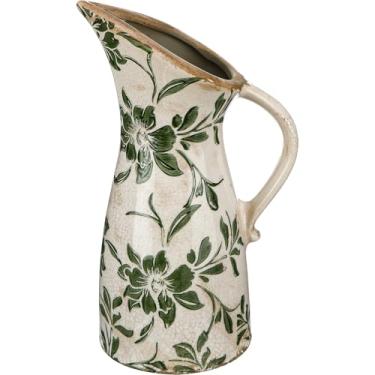 Imagem de Sawysine Vaso de cerâmica vintage com alça 10,2 polegadas retrô esmalte rachado gelo vaso de porcelana rústico decoração de mesa para decoração de casa centro de mesa (simplicidade)