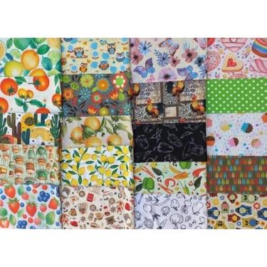 Imagem de Kit c/ 20 Cortes de Tecidos de Tricoline, 100% Algodão - 0,55 m x 0,12