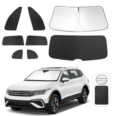 Imagem de TINGLU 8 peças de persianas de janela para Volkswagen VW Tiguan 2018-2023 acessórios lateral do carro janelas completas para-brisa triangular traseira para-sol sol raios UV e proteção de privacidade