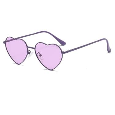 Imagem de OZPYKAE Óculos de sol femininos polarizados Love Heart, armação de metal, lentes de proteção UV400, óculos de sol em forma de coração para mulheres, Armação roxa, lente roxa, One Size