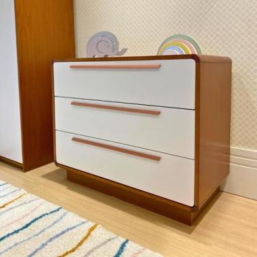 Imagem de Cômoda Infantil Canto Redondo Coleção Wave Divicar, mel/branco