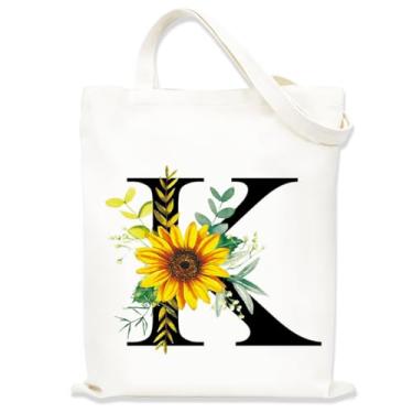 Imagem de Sacolas de lona estampadas para mulheres, sacolas de compras de lona, sacola de compras reutilizável para viagens, compras, trabalho, academia - Letra K