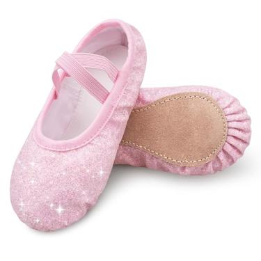 Imagem de Stelle Sapatilhas de balé para meninas com glitter | Sapatilhas de balé de couro sintético metálico para crianças pequenas/grandes, Rosa empoeirado, 13 Little Kid