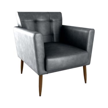 Imagem de Poltrona Decorativa Confortável Pés Em Madeira Maciça Cancun Sintetico Rustico Preto Matrix Sintetico Rustico Preto