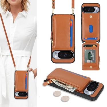 Imagem de Cavor Capa carteira compatível com Google Pixel 10/10 Pro com suporte para cartão, capa transversal para Pixel 10 com alça, bolso com zíper de couro PU, compartimentos para cartões, capa protetora