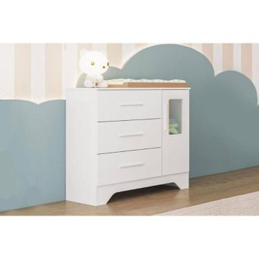 Imagem de Cômoda Infantil Popy C- 1 Porta Cristal E 3 Gavetas Branco - Peroba