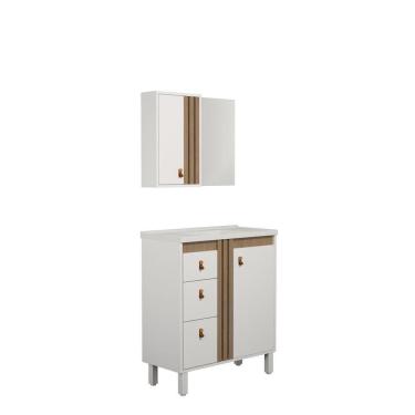 Imagem de Kit Gabinete E Espelho Para Banheiro Ariel 60 Cm Com Pé Branco/jequitibá