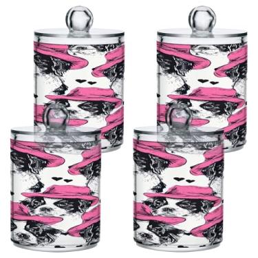 Imagem de ATTX Pink Hats Dispensador de suporte Qtip de cachorro para bola de algodão, cotonete, frasco de boticário transparente, decoração de casa, pote de armazenamento de cozinha, pacote com 4 (102)