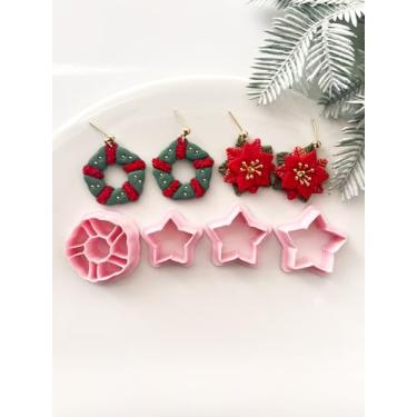 Imagem de Cortadores de argila de polímero de Natal, cortadores de brinco de inverno para joias de argila, kits de fabricação de brincos de Natal em 4 formas, grinalda