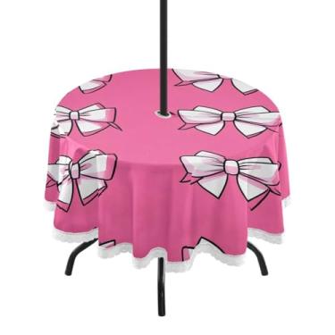 Imagem de KEEPREAL Linda toalha de mesa redonda com 3 gravatas borboleta à prova d'água com orifício para guarda-chuva – 152 cm, resistente para acampamento, piqueniques, quintal, pátio e decoração de festa