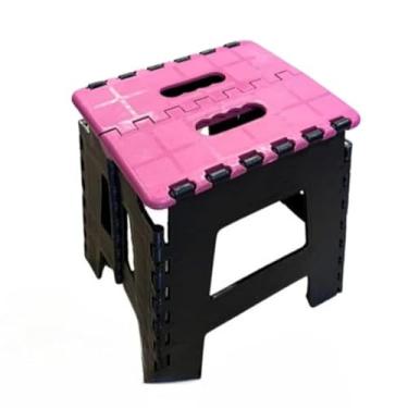 Imagem de Banco Dobravel Banquinho Banheiro Plastico Resistente 100kg Multiuso Para Casa Viagem Camping(Rosa)