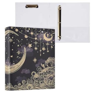 Imagem de Blueangle Fichário de 3 anéis lua e nuvens com prancheta e 2 bolsos - Organizador de documentos decorativo de 3 cm para escritório, suprimentos para reuniões (407)