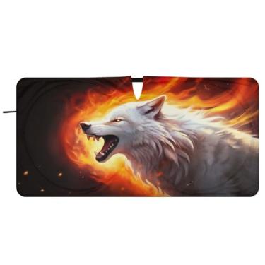 Imagem de Blueangle Lobos com para-sol para para-brisas de fogo - 149.9 cm x 76.2 cm dobrável carro janela frontal blocos para-sol raios UV viseira de sol (404)