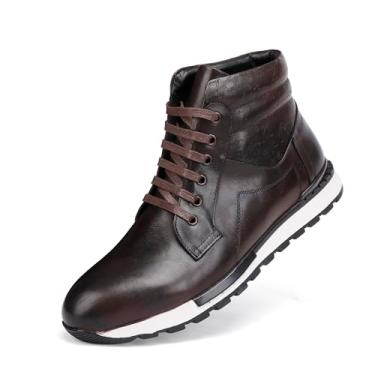 Imagem de GOLDEN COXES FAMILY Botas sociais masculinas modernas de couro com cadarço, cano médio, casual, Chukka, tênis de negócios para homens, Café, 38