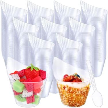 Imagem de Gandeer Pacote com 250 copos de sobremesa de plástico transparente com colheres de degustação, copos de aperitivo, tigelas de parfait de iogurte com colheres para suprimentos de festa, bufê, chocolate