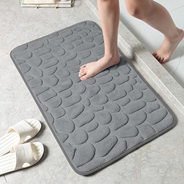 Imagem de Tapete de Banheiro Espuma Memória Confortável Super Absorvente Água Antiderrapante Lavável à Máquina Macio Stone Embossed Espesso Chão Chuveiro