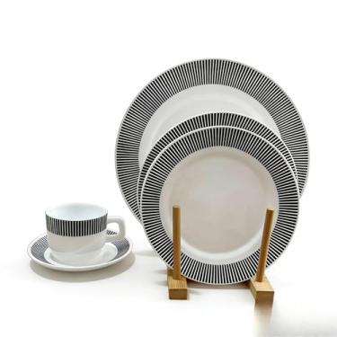 Imagem de Jogo de Pratos de Jantar e Chá Lisboa - Conjunto Completo 20 Peças Vidro Opalino Branco e Preto, Resistente ao Micro-ondas e Lavadora, Ideal para Casa, Festas ou Receitas