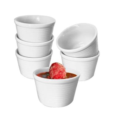 Imagem de TANZOIJI Conjunto de 6 ramequins de cerâmica, pratos Brulee de porcelana branca de 118 ml, copos de creme redondos seguros para forno, para assar, pudim, suflê, molho