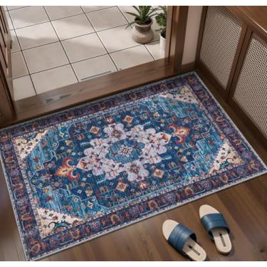Imagem de Ciicool Tapete vintage lavável, tapete boho pequeno de 0,6 x 0,9 m, tapetes ultra macios para entrada, tapetes de entrada antiderrapantes, tapete oriental de baixa película, tapete de piso para